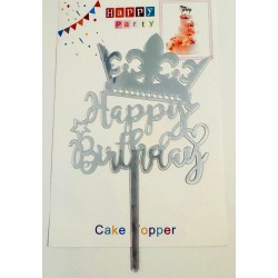 Топпер "Happy birthday” Корона срібна, акриловий пластик, 110*160