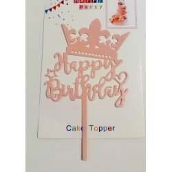 Топпер "Happy birthday” Корона ніжно-рожева, акриловий пластик, 110*160