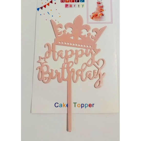 Топпер "Happy birthday” ніжно-рожевий п'ятикутник зі стразами, акриловий пластик, 110*160
