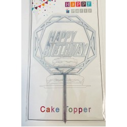 Топпер "Happy birthday” срібний багатогранник, акриловий пластик, 110*160 Топпер "Happy birthday” срібний багатогранник, акриловий пластик, 110*160