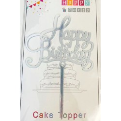 Топпер "Happy birthday” срібний вензель, акриловий пластик, 110*160 Топпер "Happy birthday” срібний вензель, акриловий пластик, 110*160