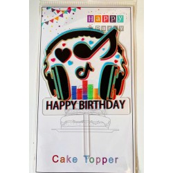 Топпер "Happy birthday” TikTok #1 прозрачный, акриловый пластик, 110*160