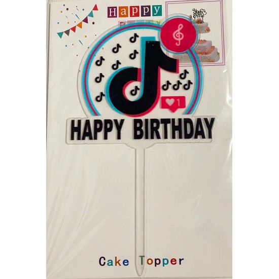 Топпер "Happy birthday” TikTok #3 прозорий, акриловий пластик, 110*160