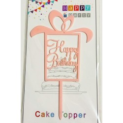 Топпер "Happy birthday” подарунок ніжно-рожевий, акриловий пластик, 110*160 Топпер "Happy birthday” подарунок ніжно-рожевий, акриловий пластик, 110*160