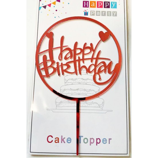 Топпер "Happy birthday” рожевий сердечки №164, акриловий пластик, 110*160