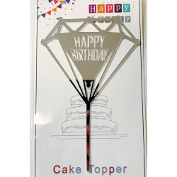 Топпер "Happy birthday” срібний діамант №167, акриловий пластик, 110*160 Топпер "Happy birthday” срібний діамант №167, акриловий пластик, 110*160