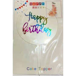 Топпер "Happy birthday” прозорий круг з голограмою №170, акриловий пластик, 110*160