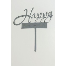 Топпер "Happy birthday” з срібного акрилу 2 мм, 120*130 Топпер "Happy birthday” з срібного акрилу 2 мм, 120*130