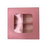 Коробка для 4 цукерок з бортиком з захисним лаком, рожева, 110*110*30