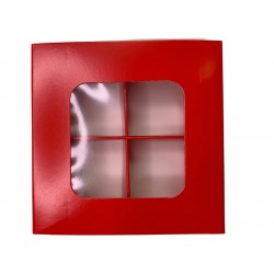 Коробка для 4 цукерок з бортиком, з захисним лаком, червона, 110*110*30