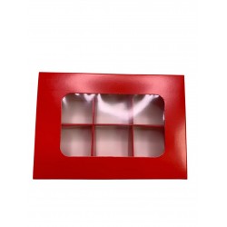 Коробка для 6 конфет с бортиком с защитным лаком, красная, 151*108*30