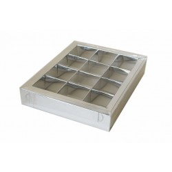 Коробка для 12 конфет с бортиком с серебряной ламинацией, 195*150*30