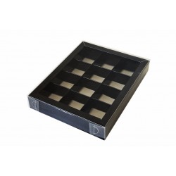 Коробка для 12 конфет с бортиком черная с защитным лаком, 195*150*30