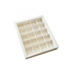 Коробка для 20 конфет белая, с бортиком и прозрачной пластиковой крышкой, 230*190*30