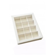 Коробка для 12 конфет белая, с бортиком и прозрачной пластиковой крышкой, 195*150*30