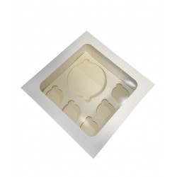 Коробка біла для бенто тортів, п'яти капкейків з віконцем, 250*250*120