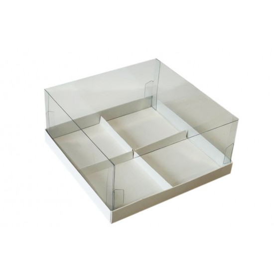 Коробка "Акваріум" біла з ложементом для  мусових тістечок на 4 шт., 170*170*80