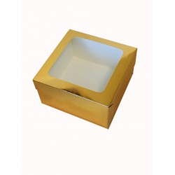 Коробка з вікном "Золото" для бенто-тортів, кексів, 160*160*90мм