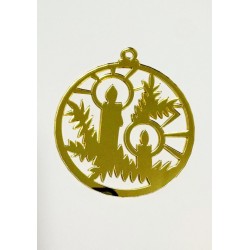 Золота акрилова прикраса на ялинку "Різдвяні свічки", 80*130мм