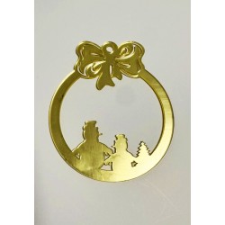 Золота акрилова прикраса на ялинку "Сніговички", 80*70мм