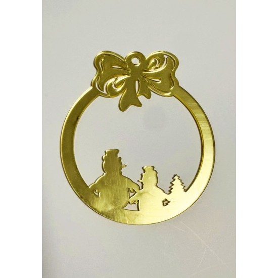 Золота акрилова прикраса на ялинку "Сніговички", 80*70мм